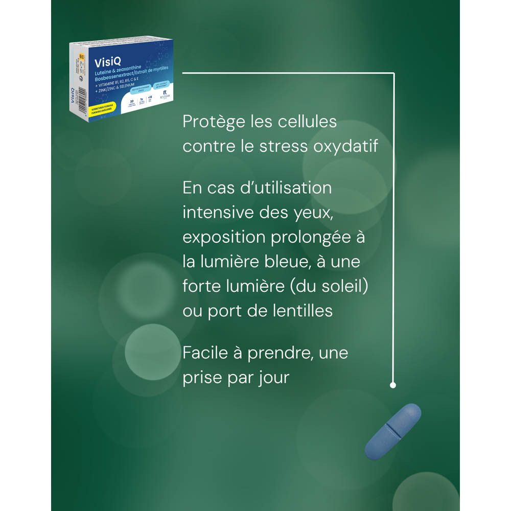 VisiQ: Luteine & Zéaxanthine, Vitamines B1-B2, B6, C & E, Zinc & Sélénium. 90 comprimés. Pack Économique.