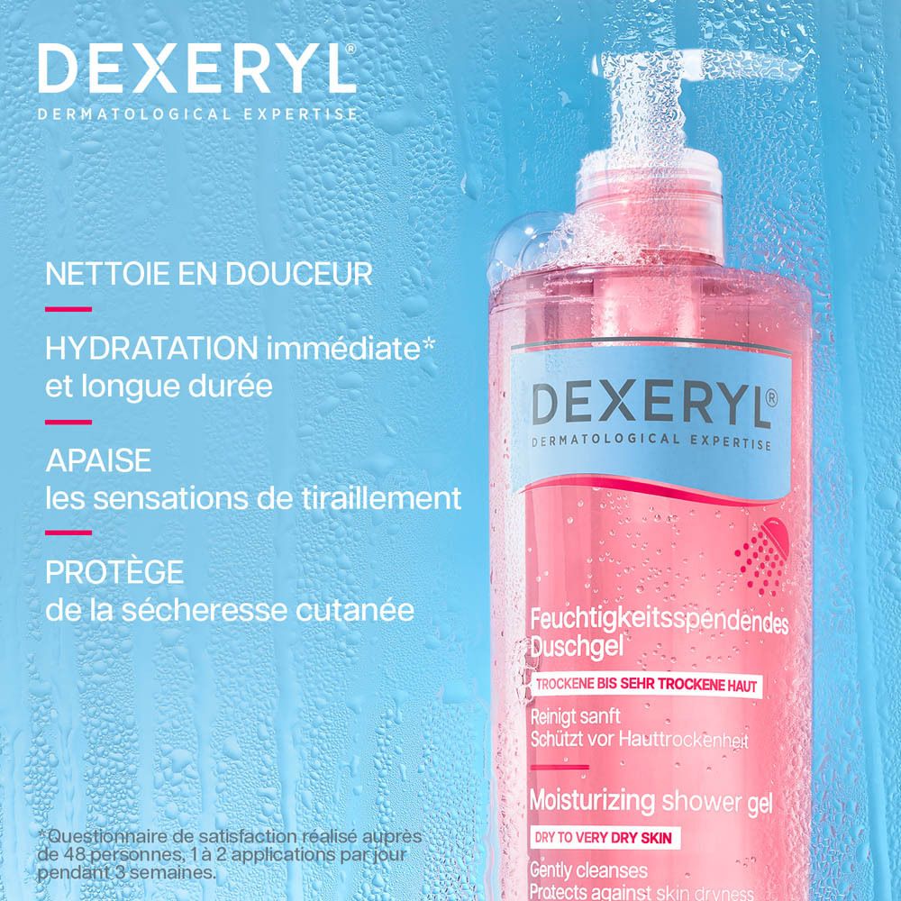 Gel douche hydratant Dexeryl avec pompe, 500ml.