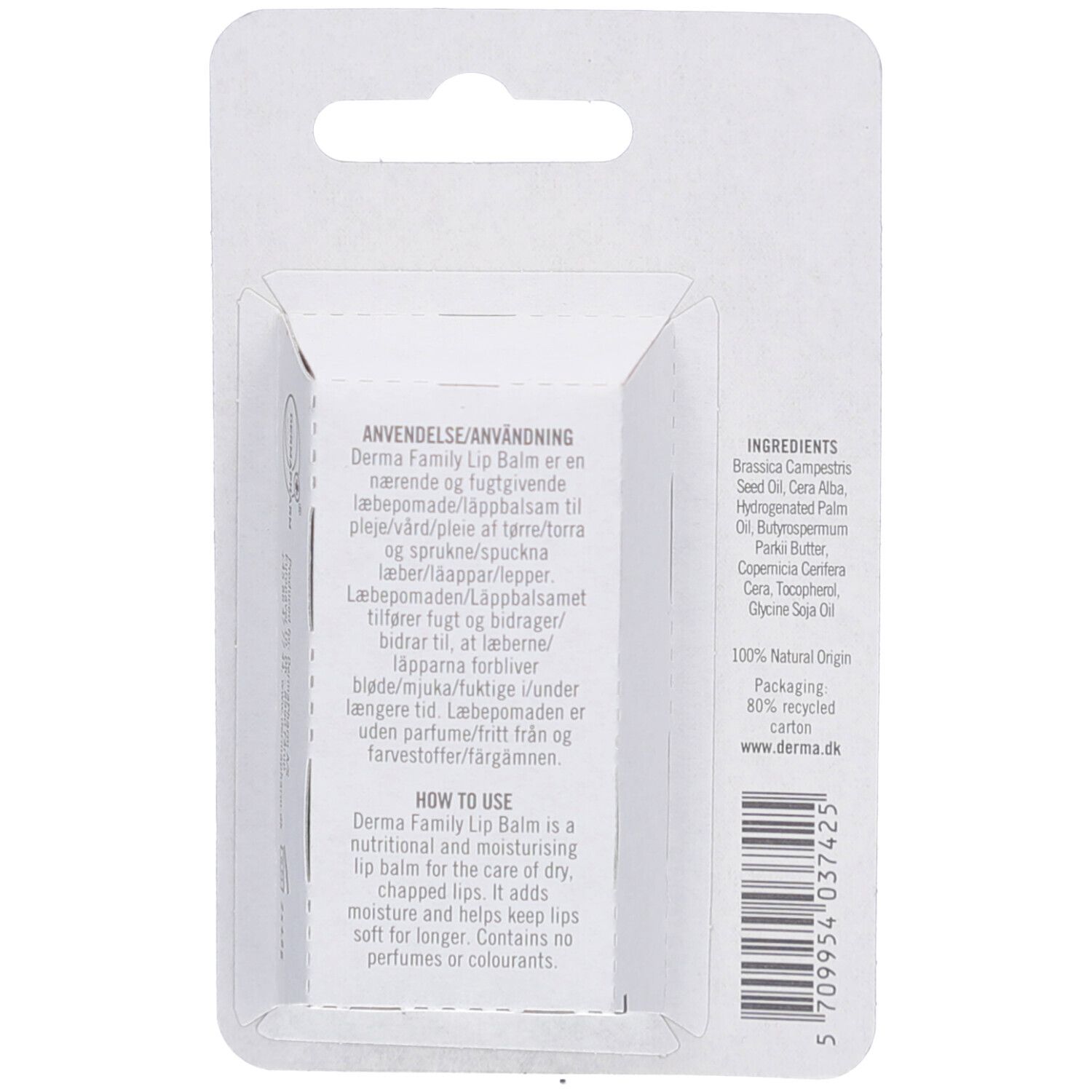 Achterkant van de blisterverpakking met tekst. Bevat informatie over ingrediënten en gebruik.