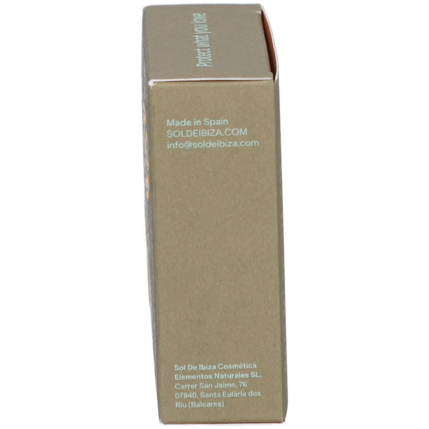 Verpakking: Tekst: Made in Spain, SOLDEIBIZA.COM, contactgegevens, adres.