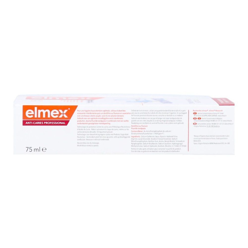 Elmex Junior Color Changing tandpasta verpakking, zijaanzicht met lotnummer en vervaldatum.