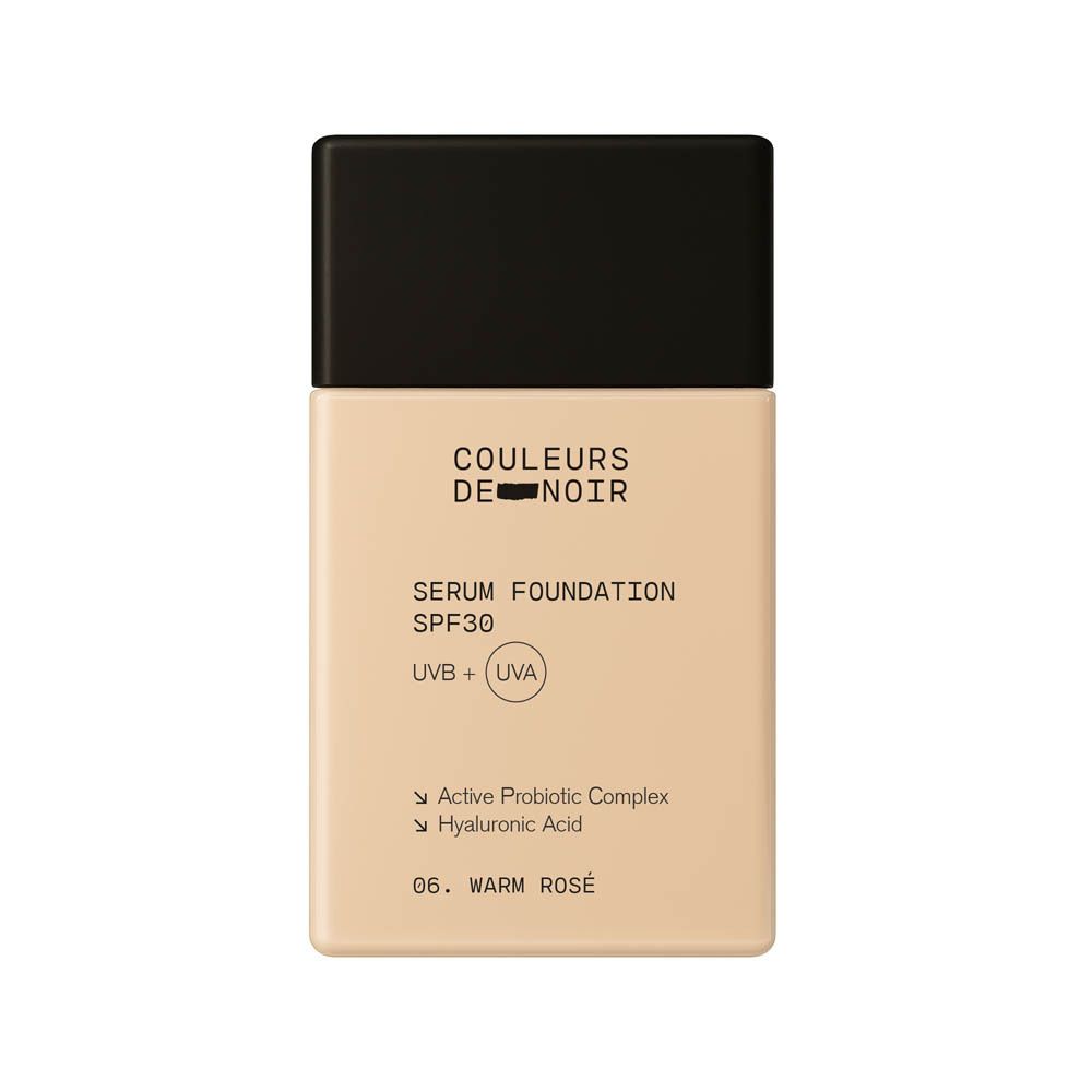 Flacon du fond de teint sérum Couleurs de Noir SPF30 06 Warm Rosé.