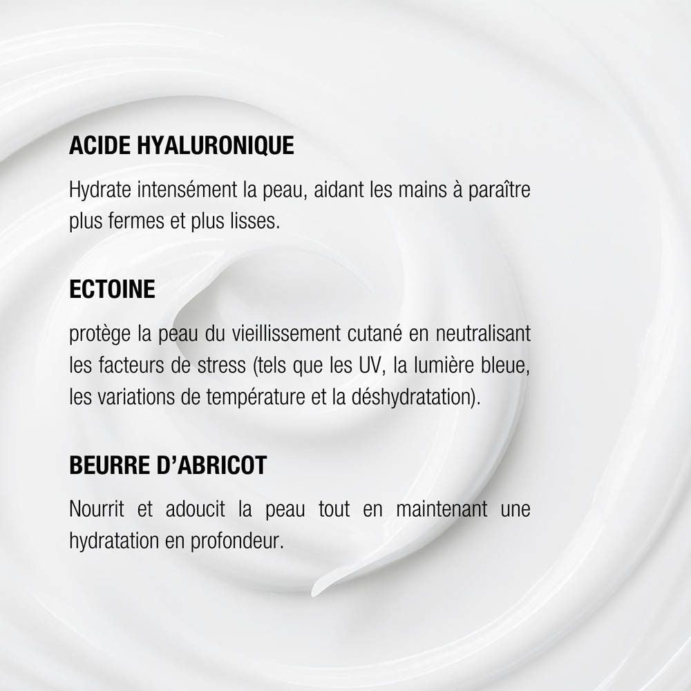 Texte: Acide hyaluronique, Ectoïne, Beurre d'abricot. Descriptions des ingrédients.