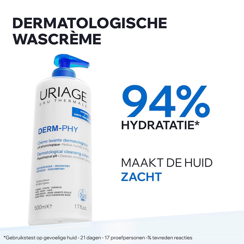 Uriage Derm-Phy: 94% directe hydratatie, maakt de huid zacht.