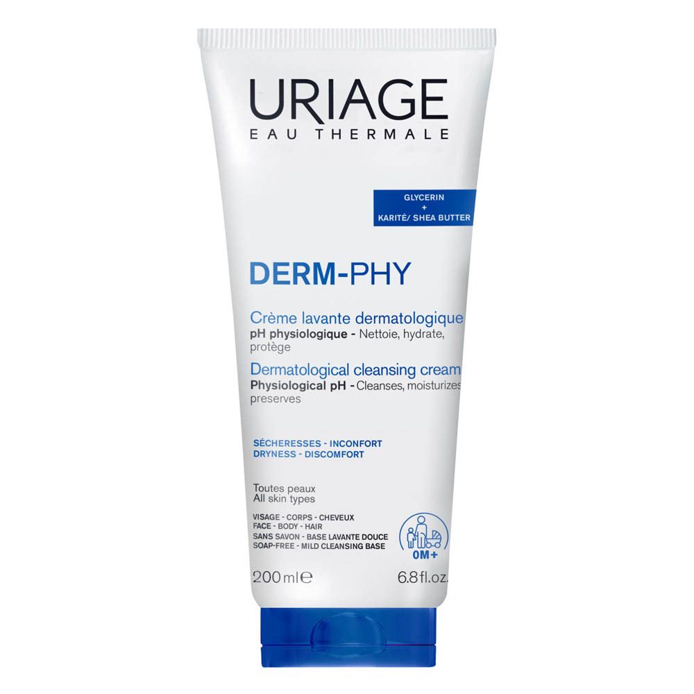 Tube blanc et bleu avec nom du produit. Contient glycérine et beurre de karité. 200 ml.