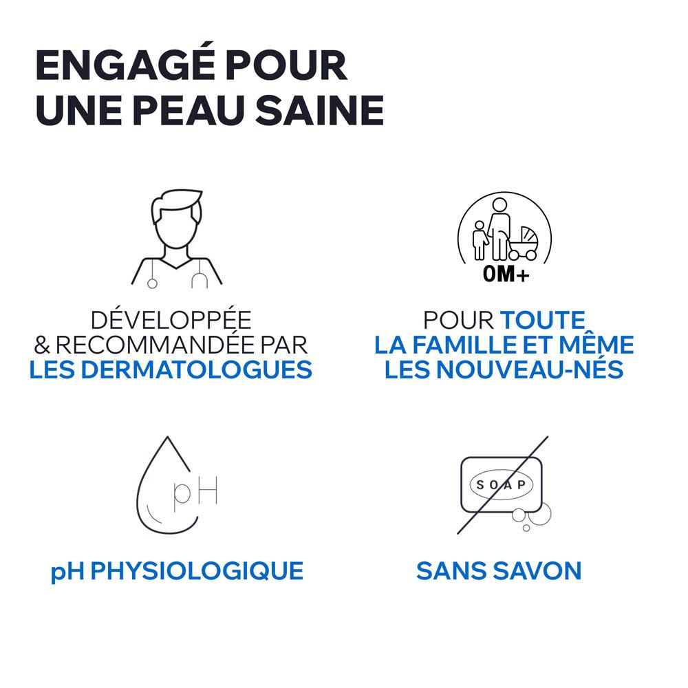 Gros plan de crème lavante Uriage sur peau humaine.