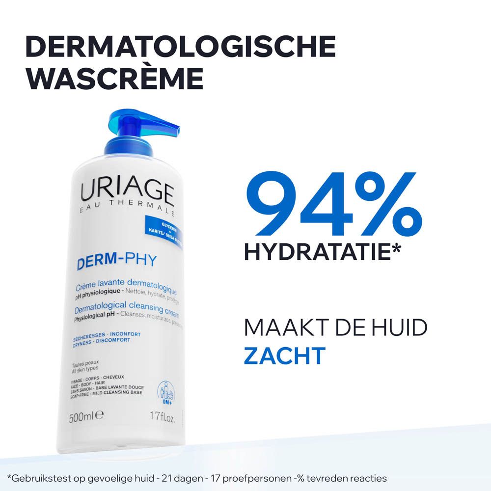 Uriage Derm-Phy reinigingscrème met pompdispenser, 500ml.
