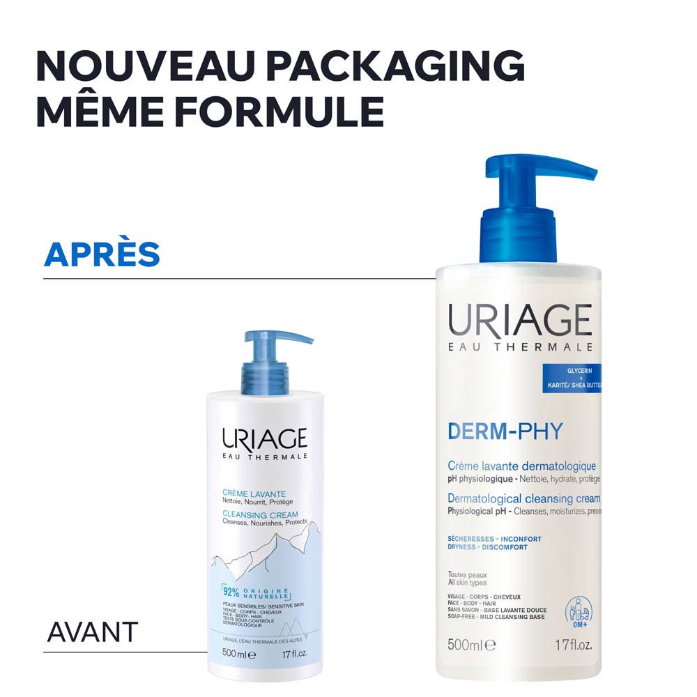Uriage Derm-Phy crème lavante avec pompe, 500ml.