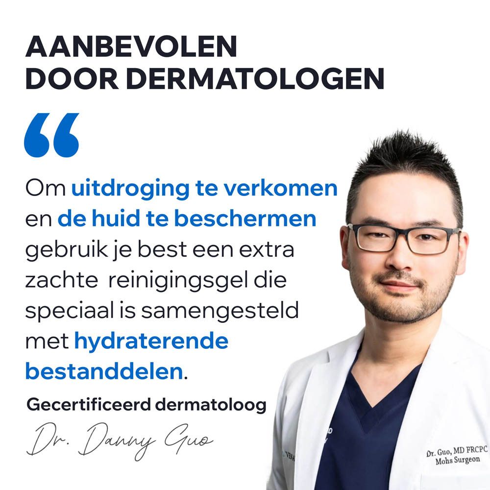 Dermatoloog beveelt Uriage gel aan om uitdroging te voorkomen en de huid te beschermen met hydraterende ingrediënten.
