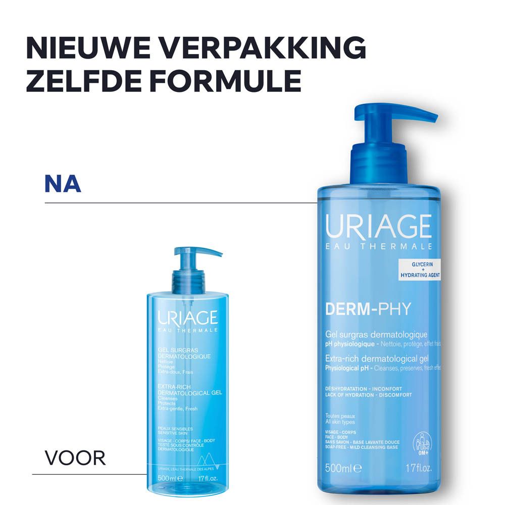 Uriage Derm-Phy: Aanbevolen door dermatologen voor een gezonde huid. Fysiologische pH, zeepvrij.