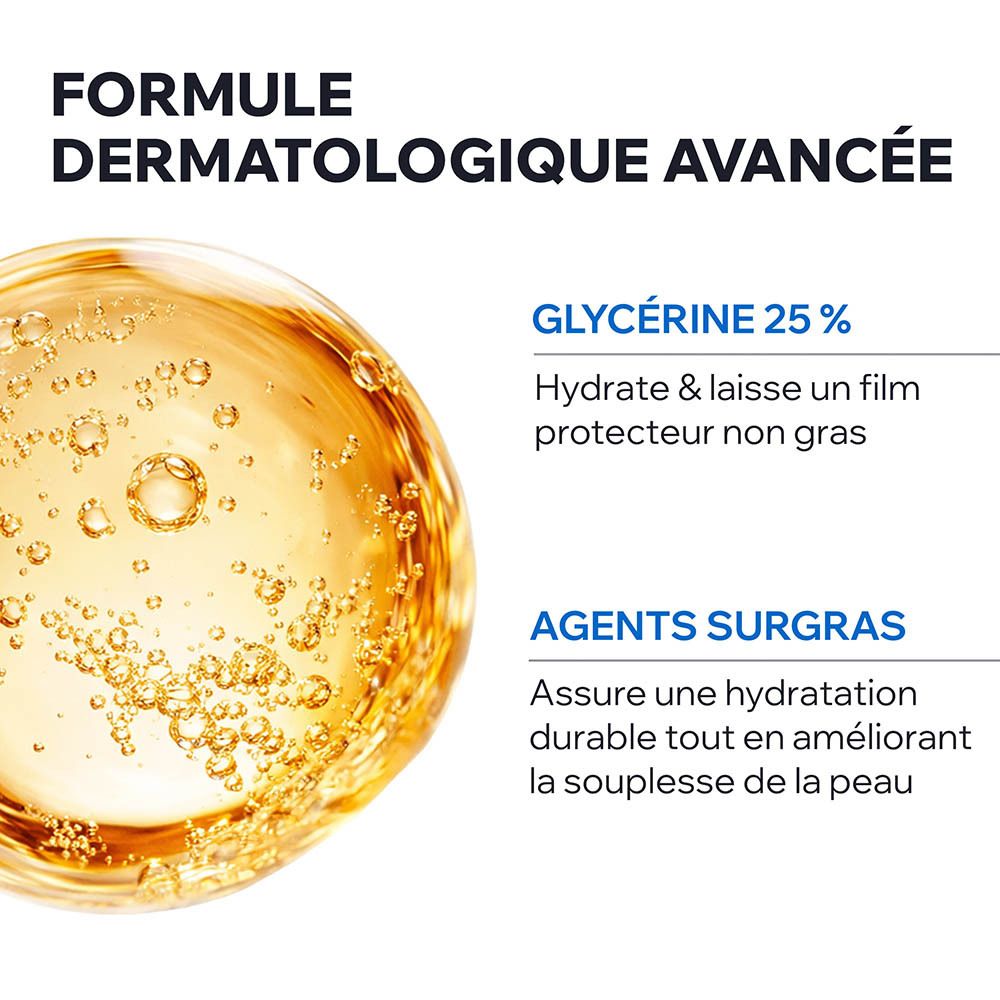 Symboles: médecin, famille, pH, savon barré. Texte: pH physiologique, sans savon.