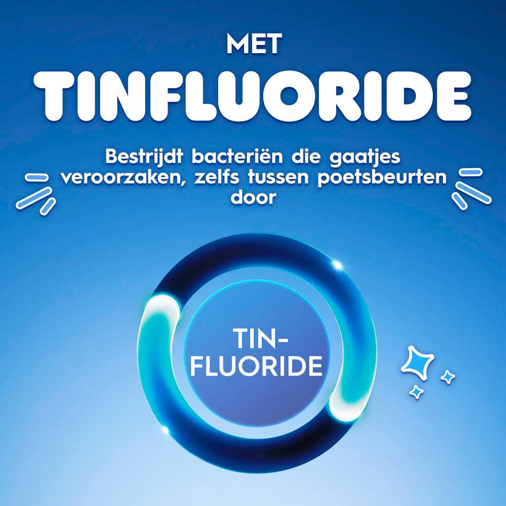 Blauwe achtergrond met tekst. Met Tinfluoride.