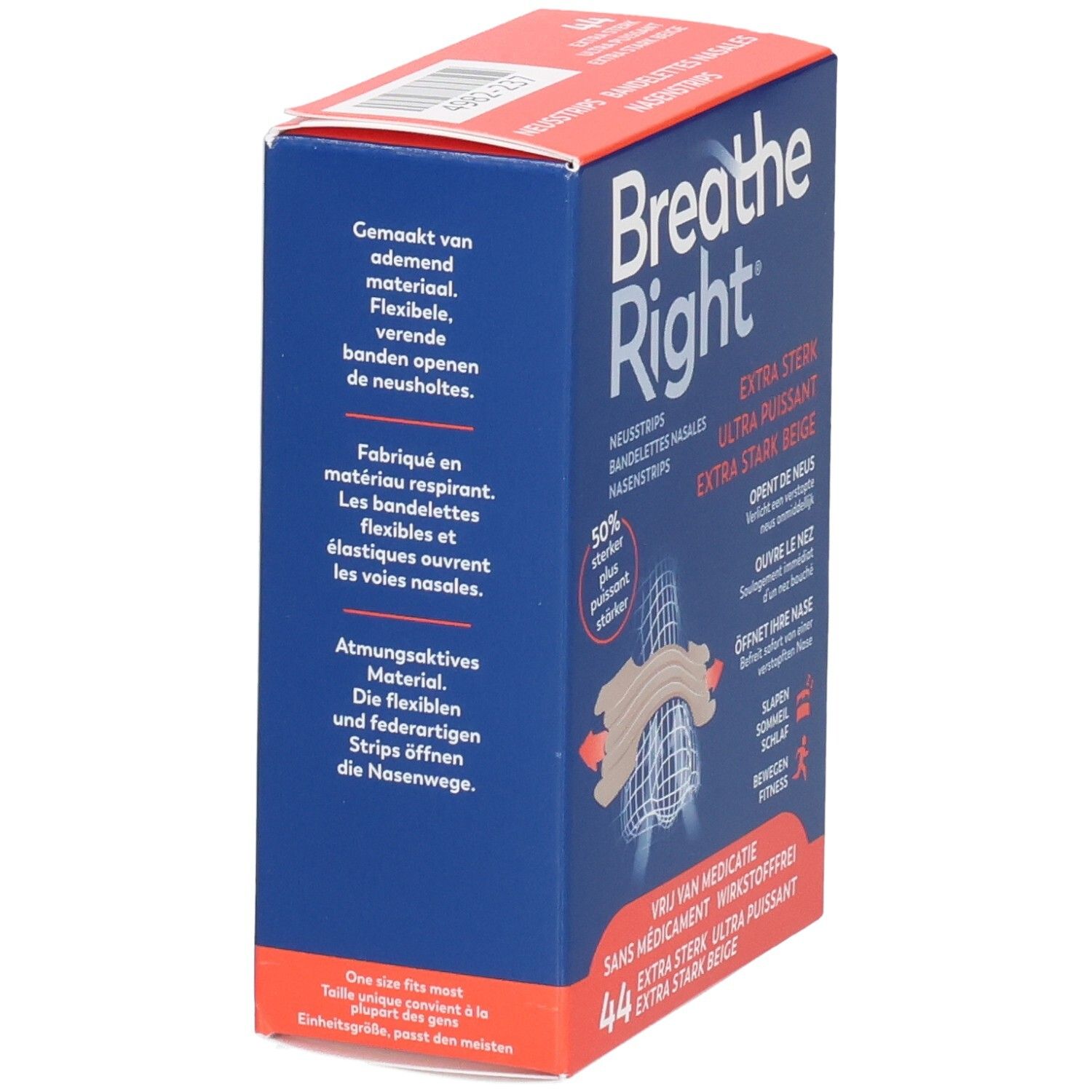 Breathe Right Extra Puissant Bandelettes nasales. Matériau respirant et flexible.