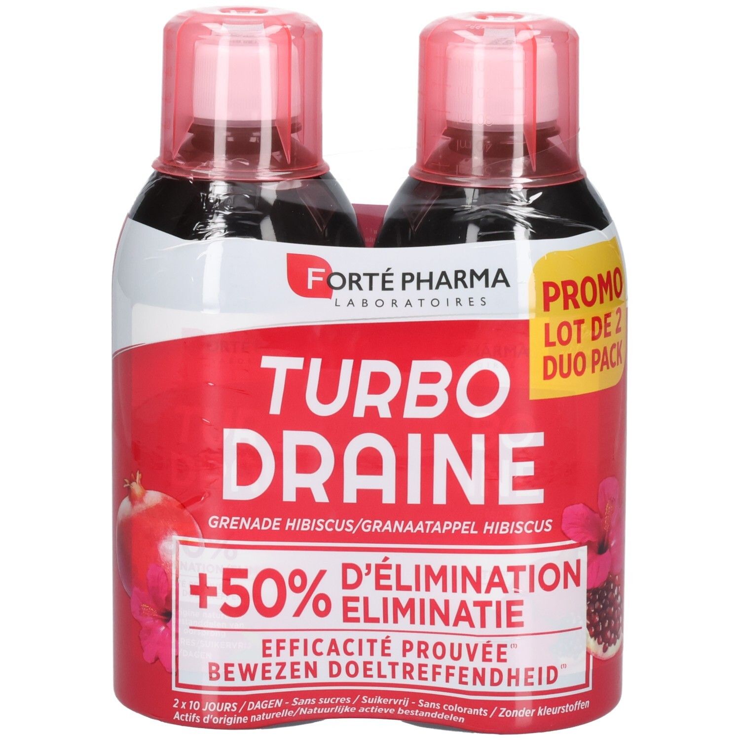 Vooraanzicht van twee Turbodraine flessen, duo pack.