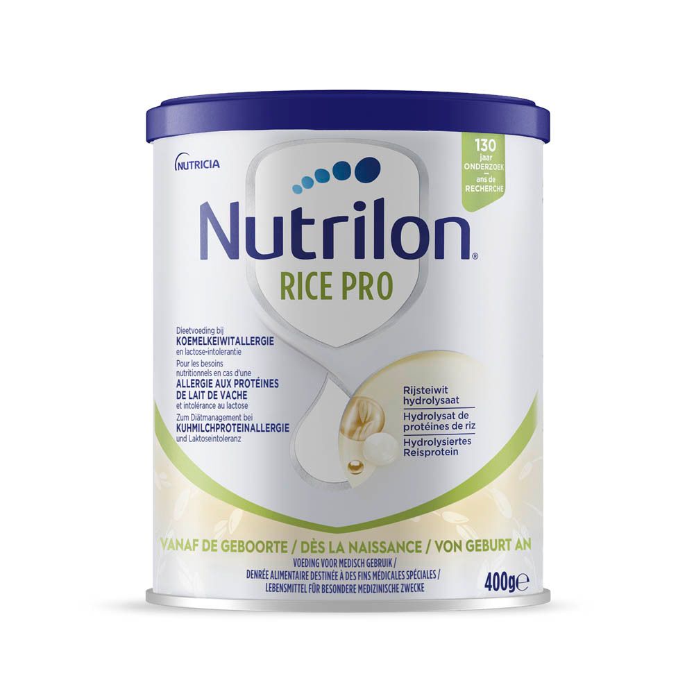 Instructies voor het bereiden van Nutrilon Rice Pro zuigelingenvoeding in vijf stappen.