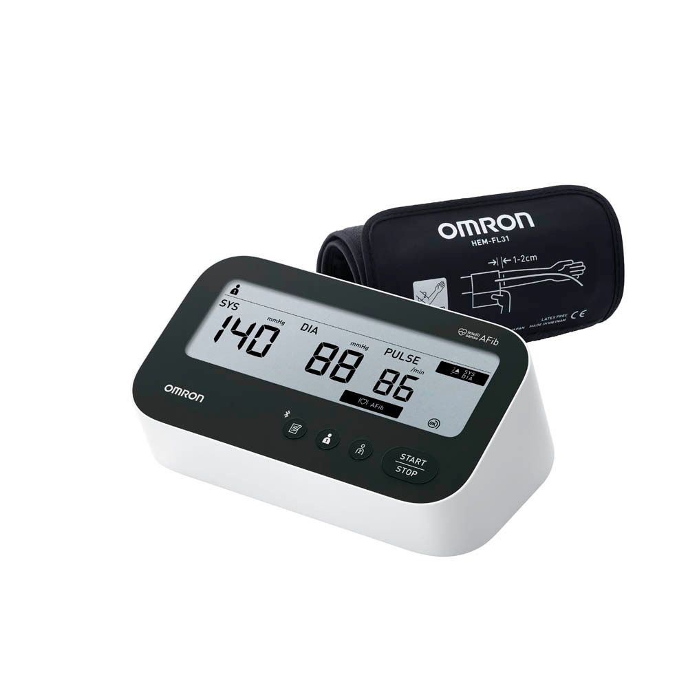 Omron M4 Connect AFib, moniteur de pression artérielle. Appareil, brassard et écran. Bluetooth. Réduit le risque d'AVC.