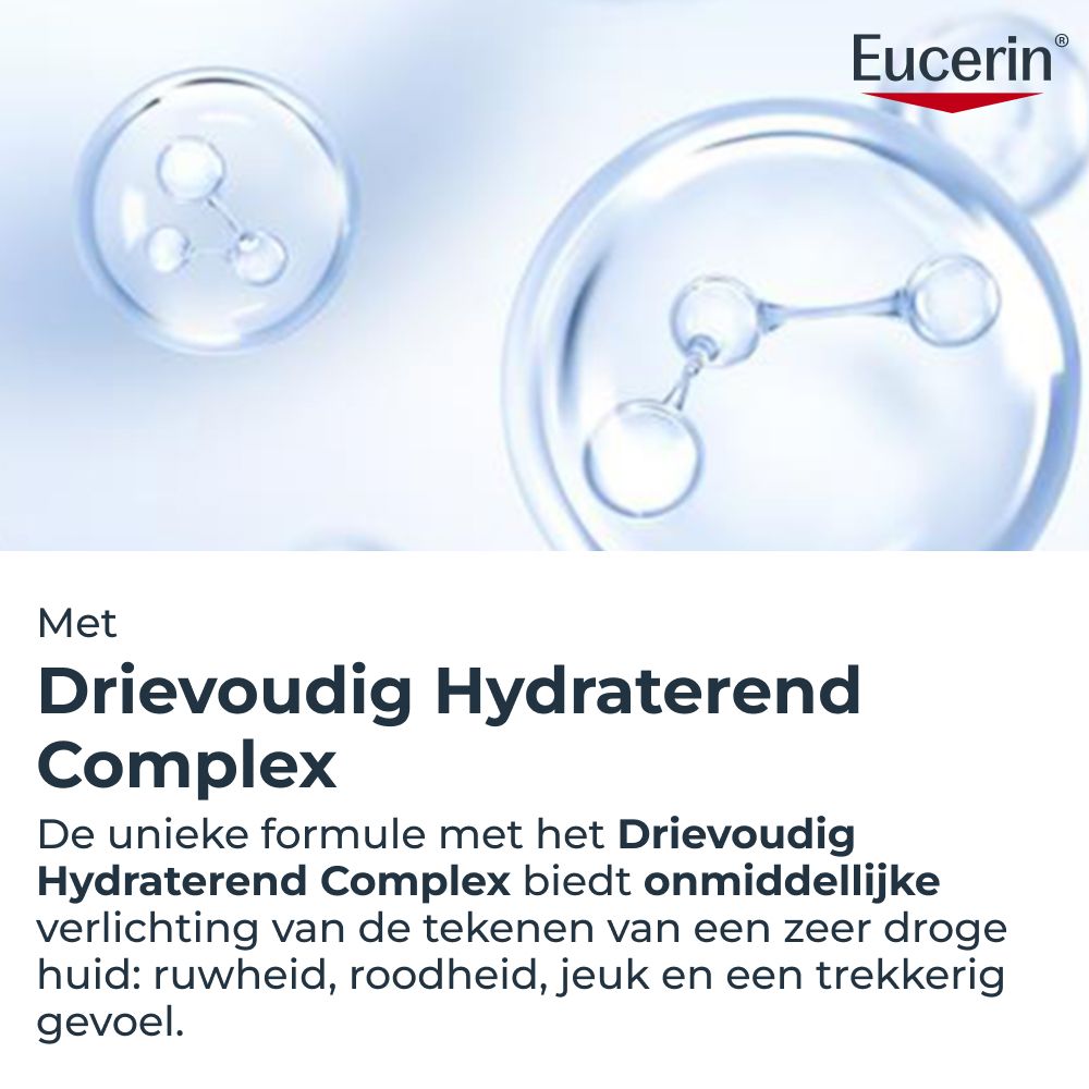 Fles Eucerin UreaRepair Bodylotion met pompdispenser. Intensieve hydratatie 10% ureum voor zeer droge huid.