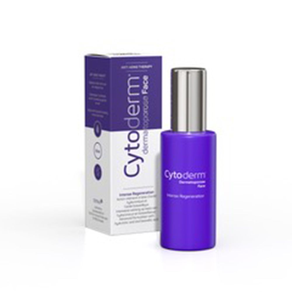 Productfles en verpakking. Opschrift: Cytoderm Dermatoporose Face, Intense Regeneration, Anti-Aging Therapy.