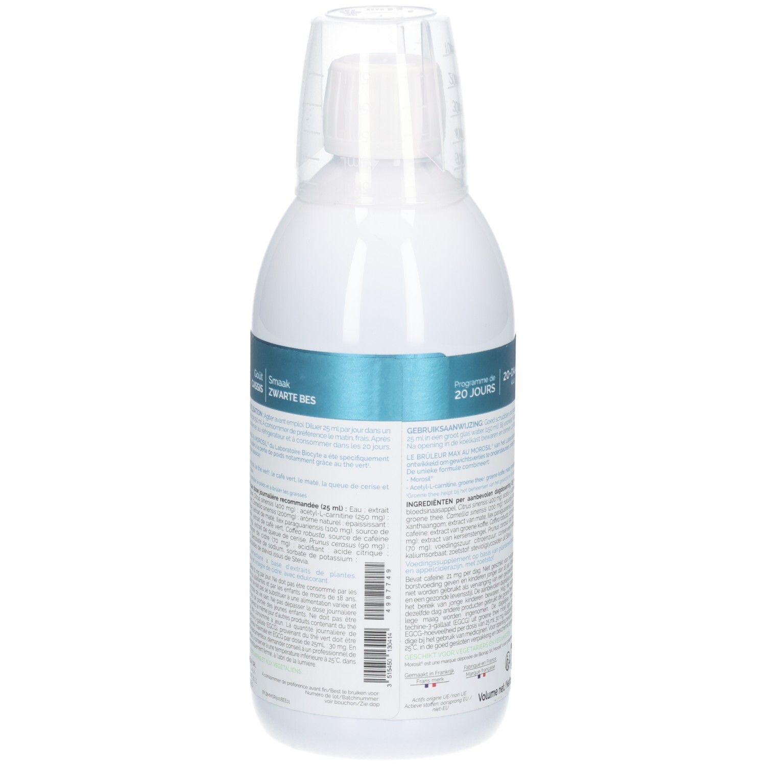 Biocyte Le Brûleur Max: Fles met gedetailleerde ingrediënten en 20-daags programma.