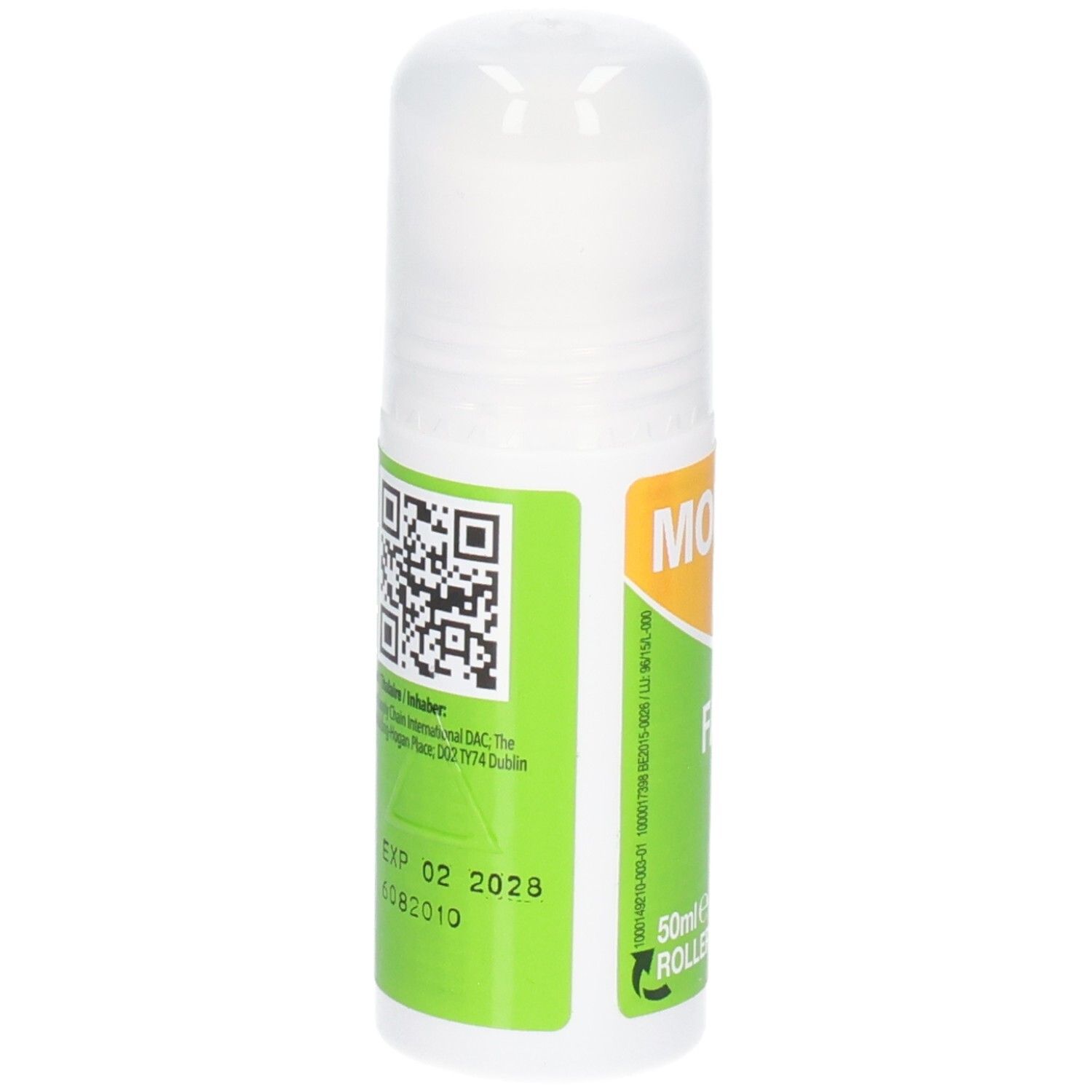 Achterkant van de Mousti Mug Family Roller met QR-code en vervaldatum.