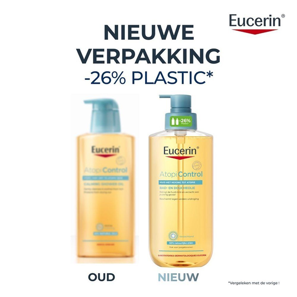 Vergelijking oude en nieuwe verpakking Eucerin AtopiControl Badolie.