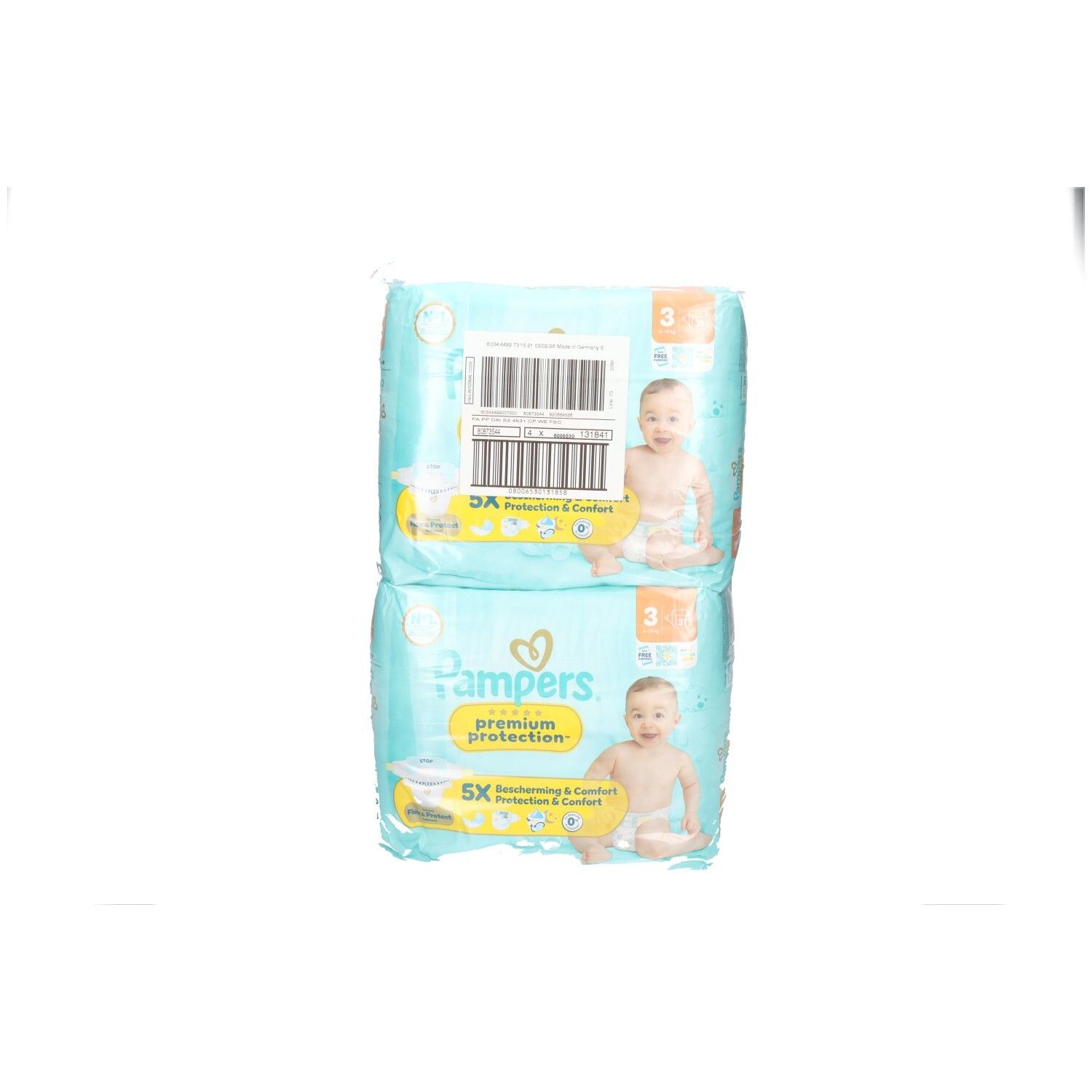 Twee pakken Pampers Premium Protection luiers, maat 3.