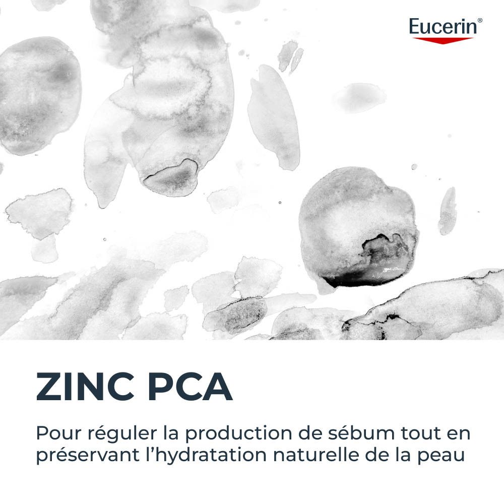 Côté de l'emballage Eucerin DermoPure Clinical avec tests cliniques et conseils d'utilisation.