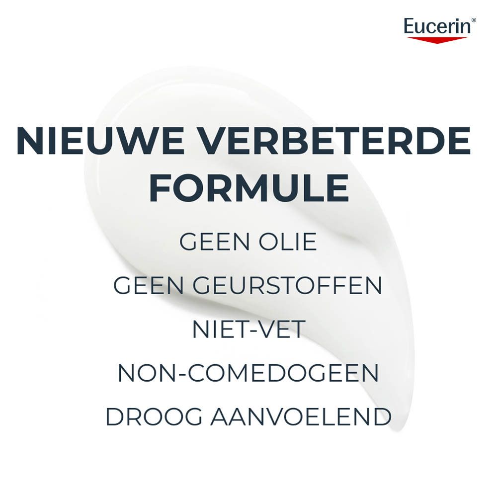 Zijde van de Eucerin DermoPure Clinical verpakking met klinische tests en ingrediënten.
