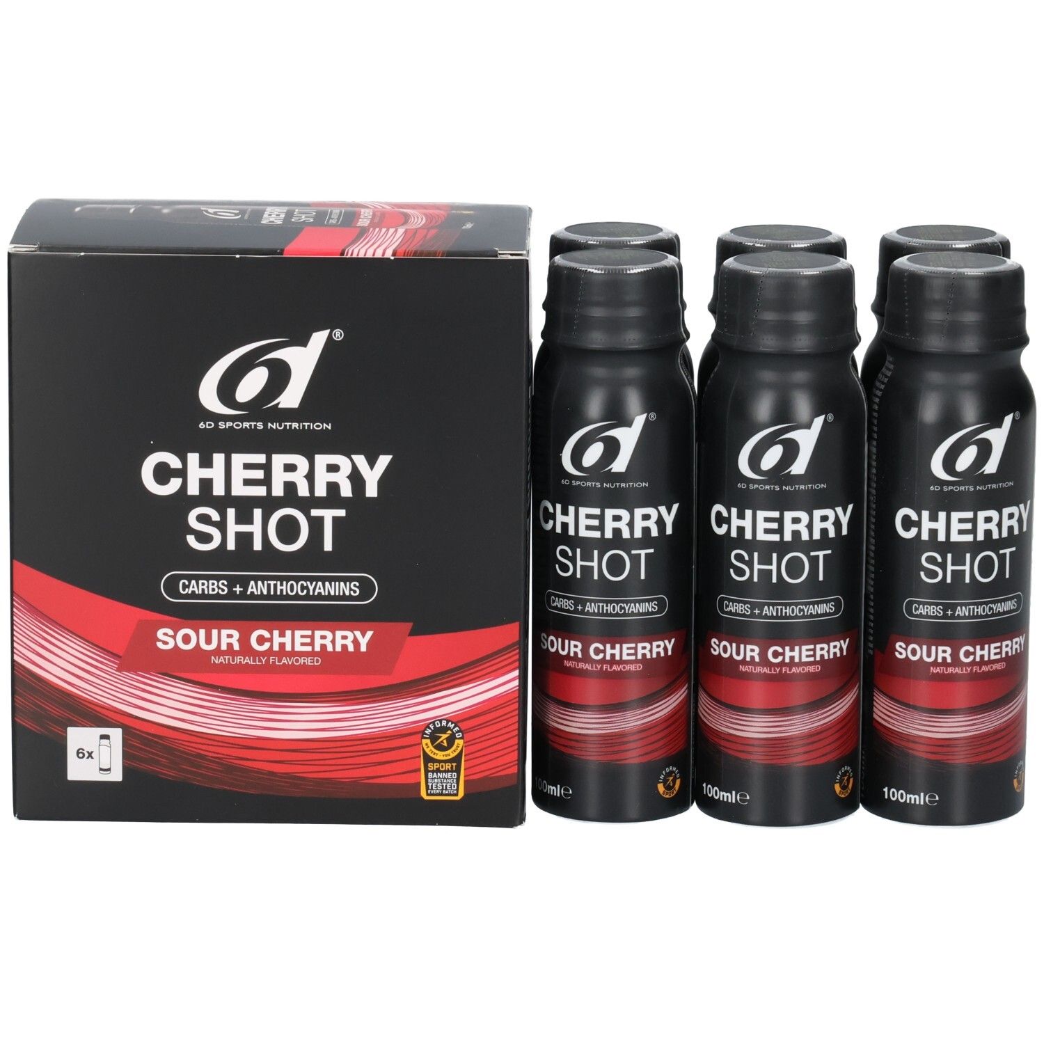 6D Cherry Shot Sour Cherry doos en zes flesjes.