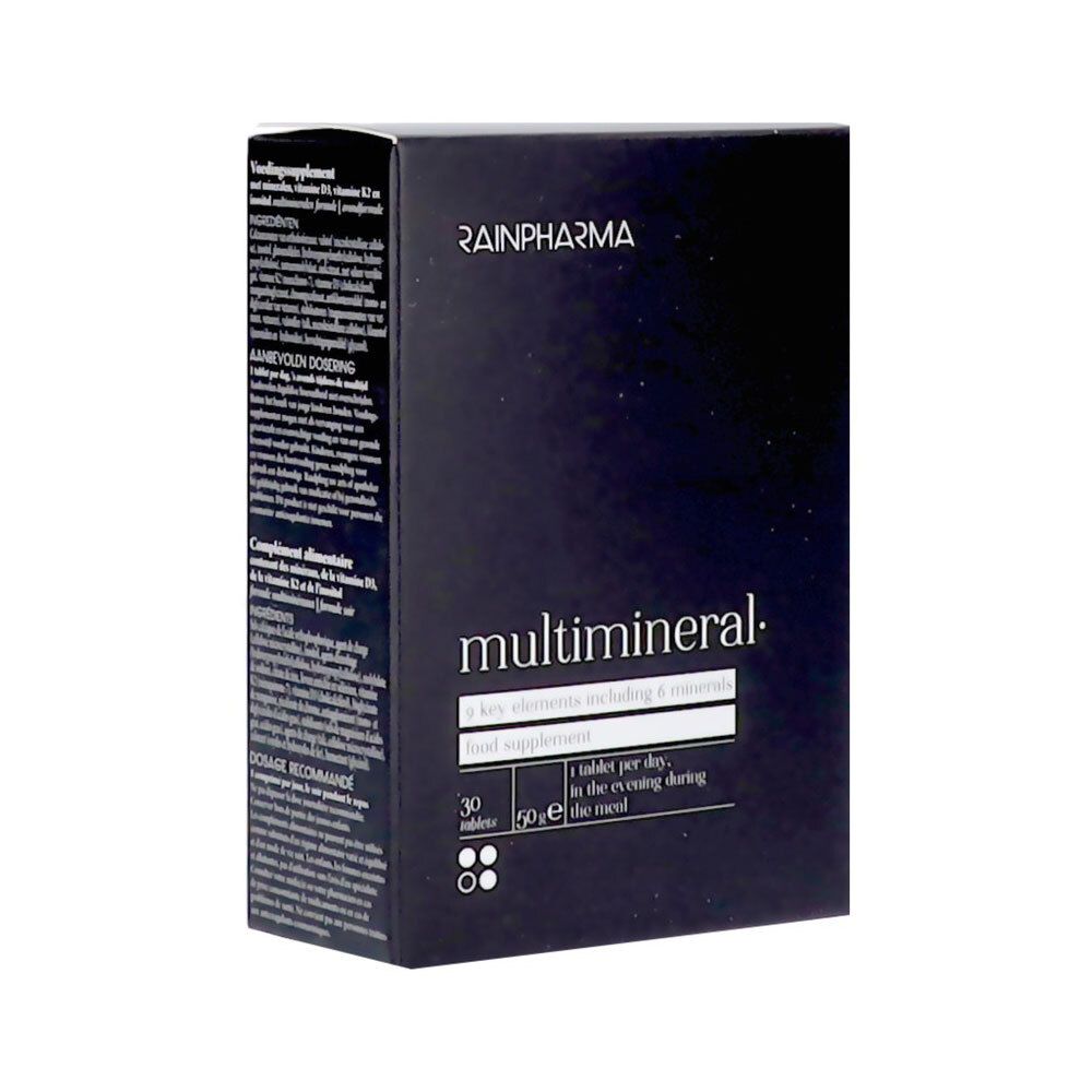 Boîte Rainpharma Multimineral contenant 30 comprimés.