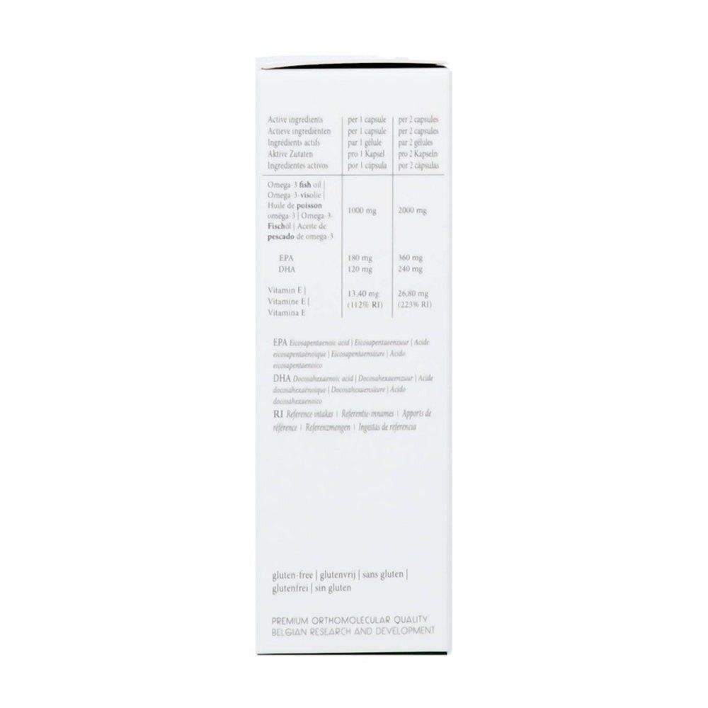 Rainpharma Omega 3 verpakking, zijkant met ingrediënten en dosering in het Frans.