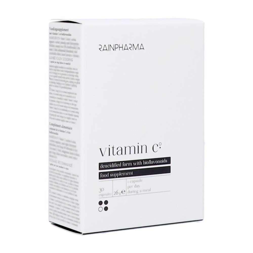 Rainpharma Vitamine C verpakking, voorkant met productinformatie.