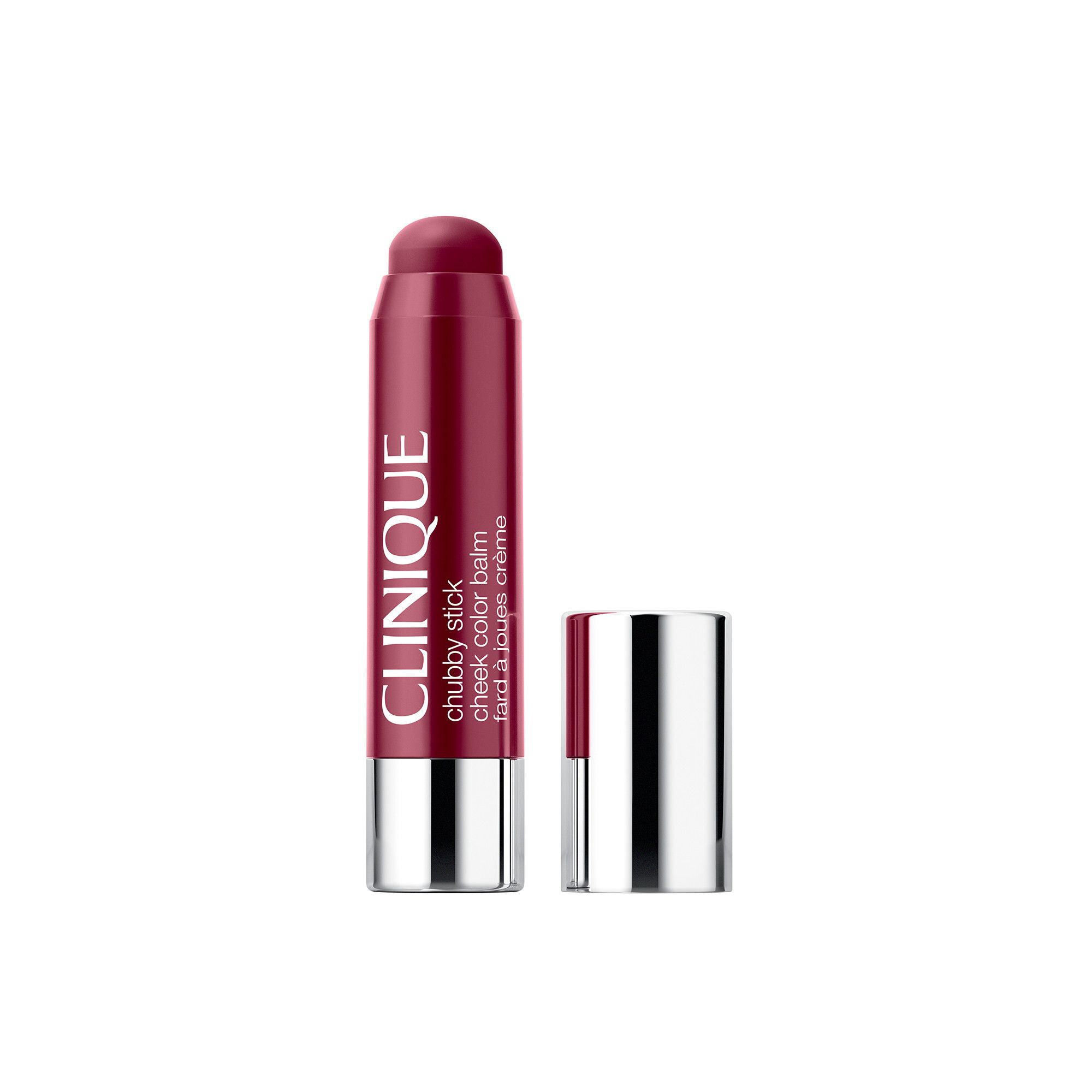 Clinique Chubby Stick, kleur 04 Plumped Up Peony. Rode lipstick in stickvorm met zilveren dop.