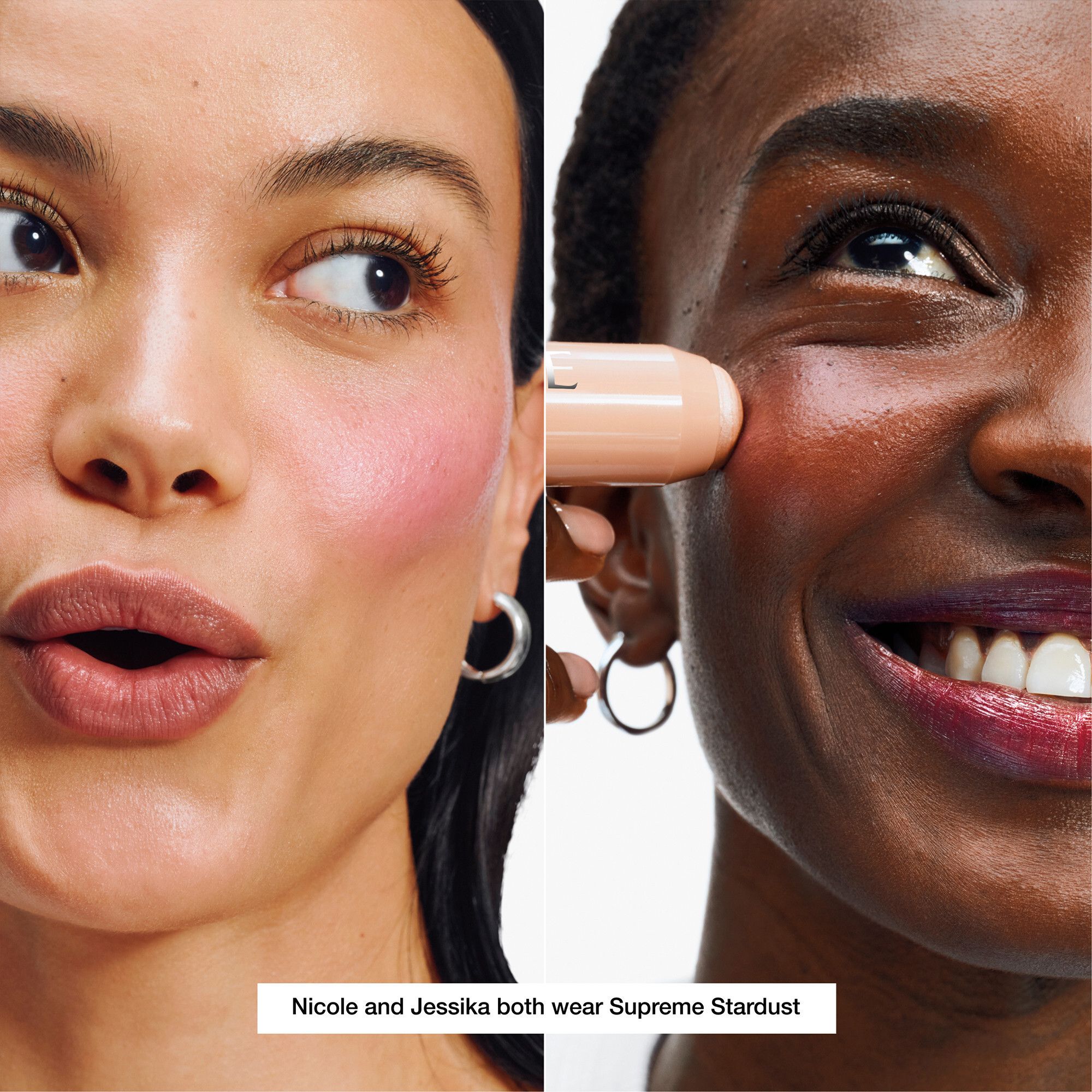 Deux visages avec highlighter. Nicole et Jessika portent Supreme Stardust.