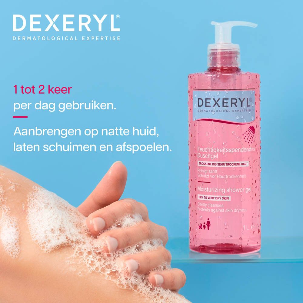 Dexeryl douchegel: Zachte reiniging, onmiddellijke en langdurige hydratatie.