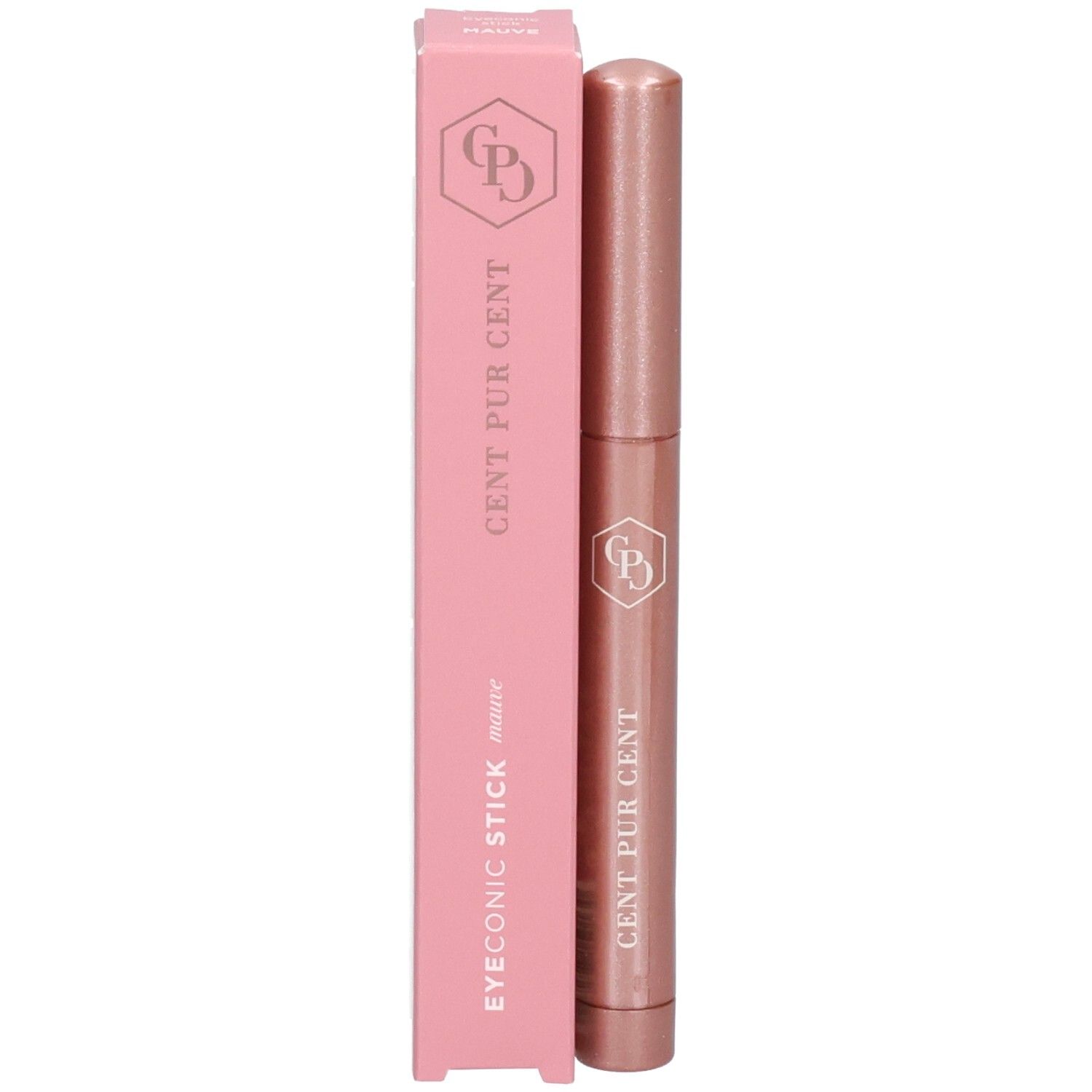 Cent Pur Cent Eyeconic Stick Mauve à côté de son emballage rose.