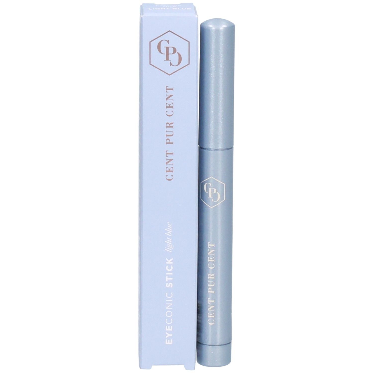 Cent Pur Cent Eyeconic Stick Light Blue: Lichtblauwe stick en verpakking met logo en merknaam.