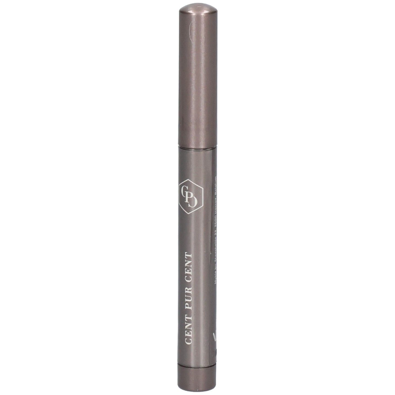 Grijze stick met zilveren logo en tekst 'CENT PUR CENT'.