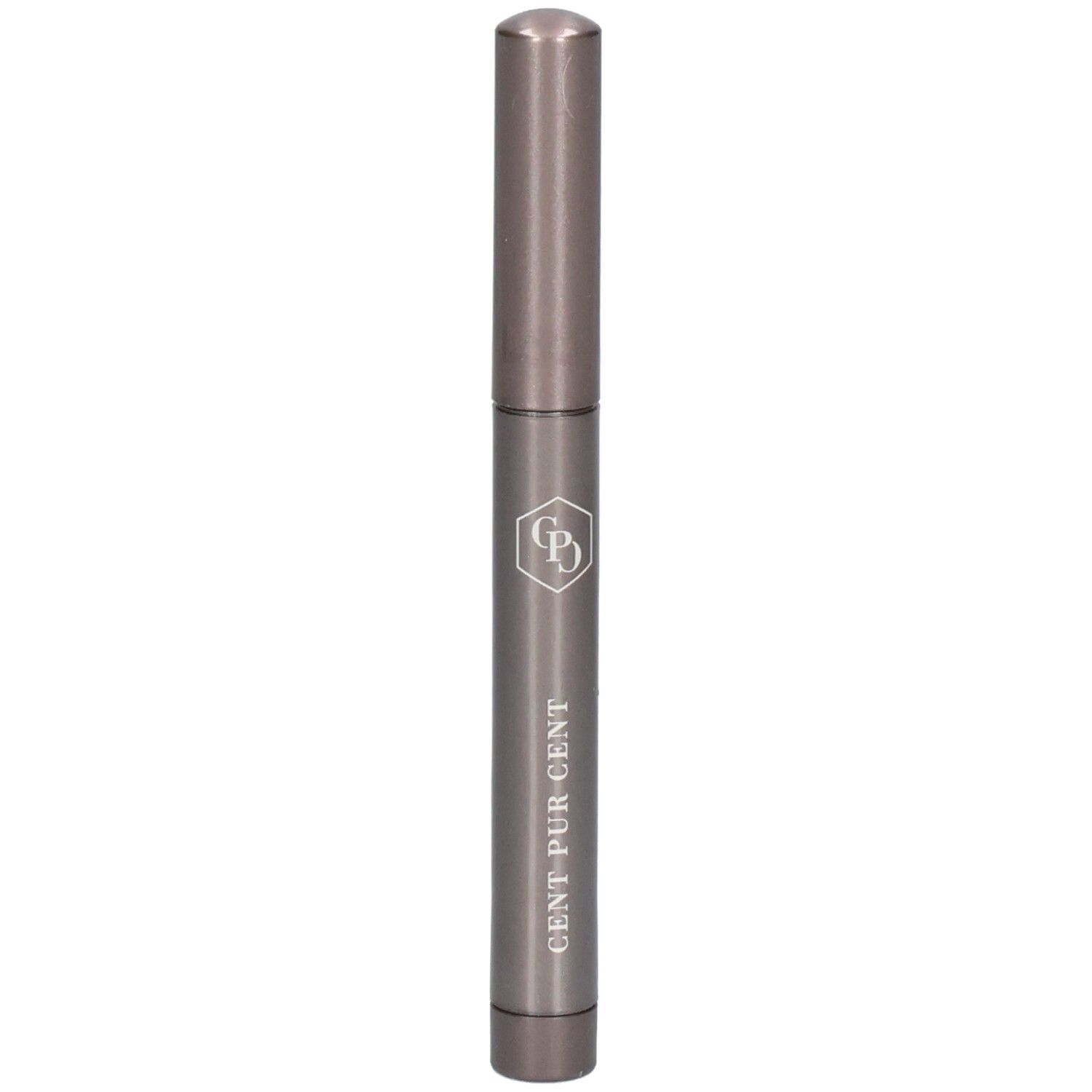 Grijze stick met zilveren logo en tekst 'CENT PUR CENT'.