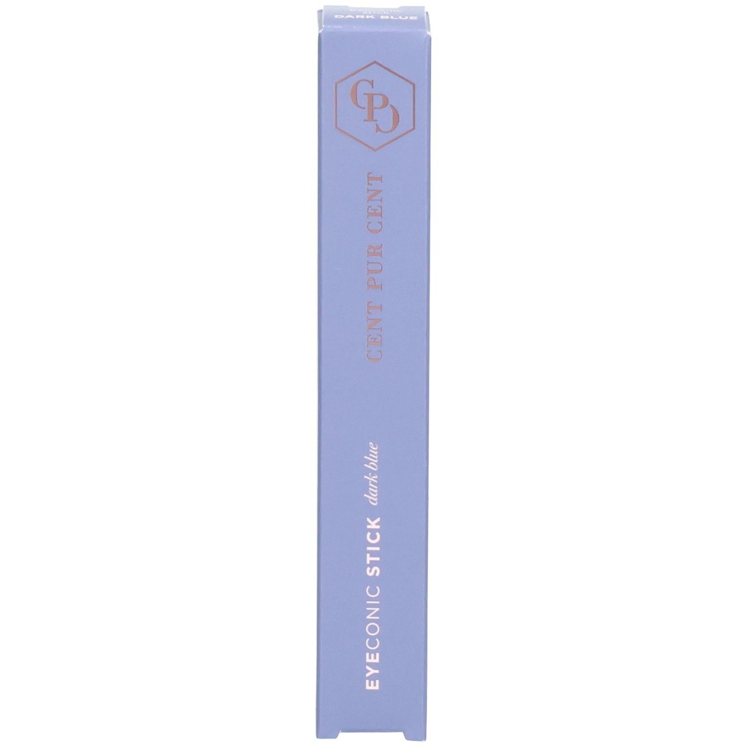 Lichtpaarse verpakking met productnaam 'EYECONIC STICK dark blue'.