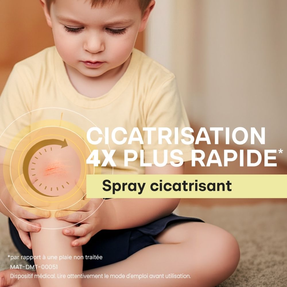 Dermatix Spray Cicatrisant: Emballage avec flacon spray, montre "Nouveau" et 35 ml.