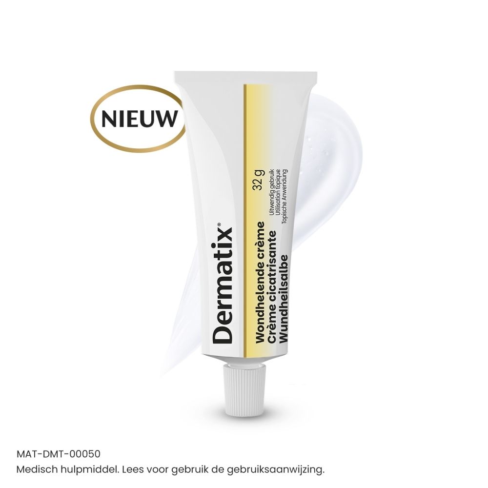 Dermatix Wondhelende Crème 32g. Verpakking met gedetailleerde informatie.