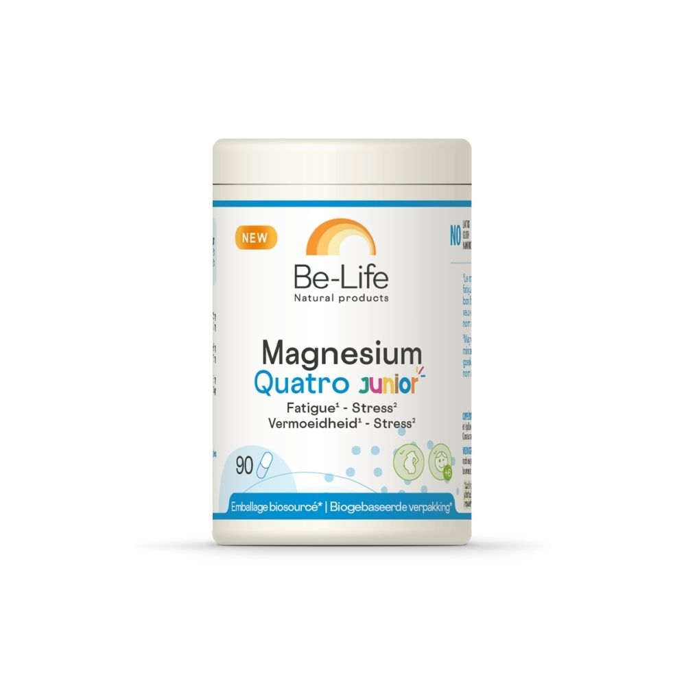 Be-Life Magnesium Quatro Junior pot met 90 capsules. Nieuw product.