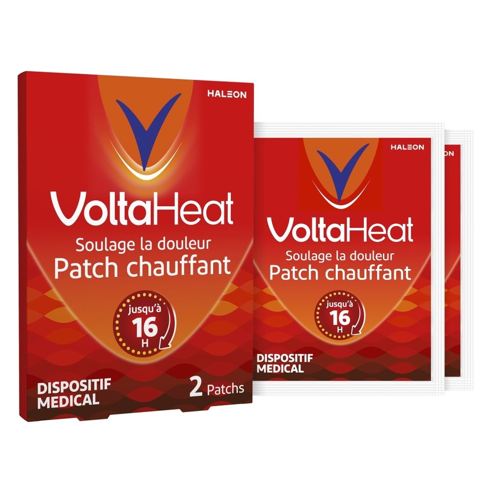 Boîte et deux patchs chauffants VoltaHeat, "Nouveau".