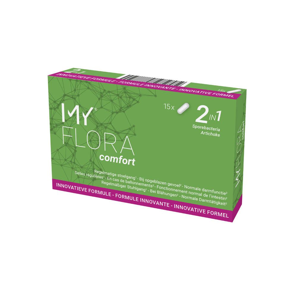 Doos My Flora Comfort 2-in-1, Franse belettering, 15 capsules, Sporenbacteriën, Artisjok.