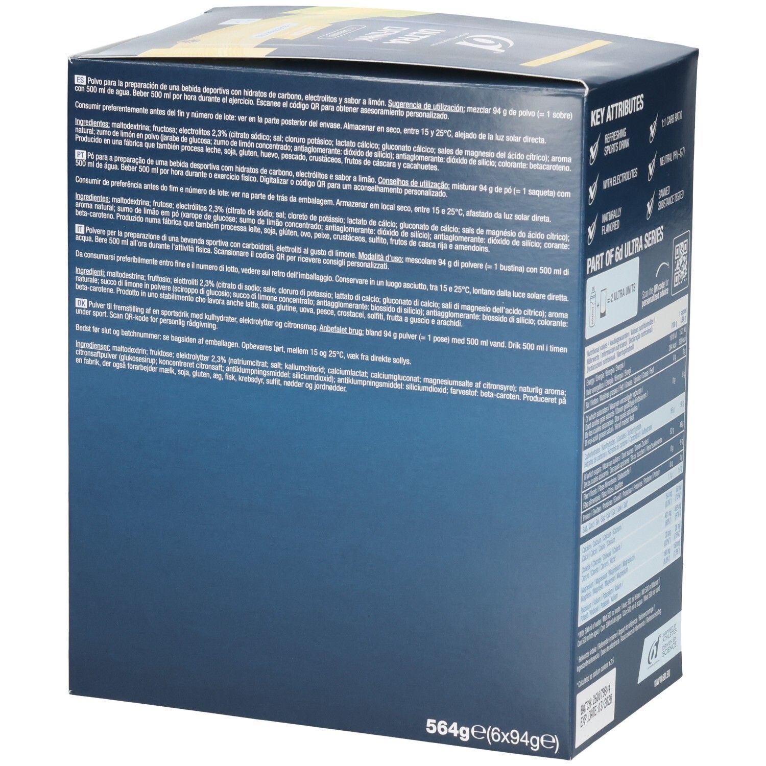 Côté de la boîte ULTRA DRINK avec informations nutritionnelles détaillées et instructions d'utilisation.