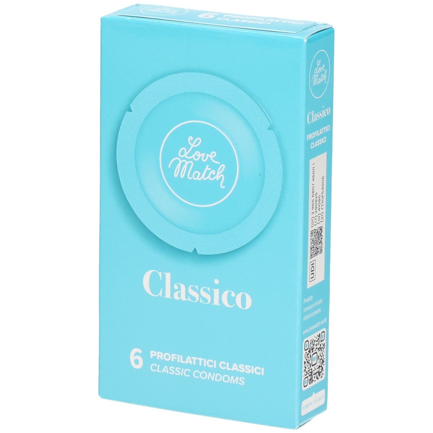 Verpakking met 6 klassieke condooms, merk Love Match Classico.
