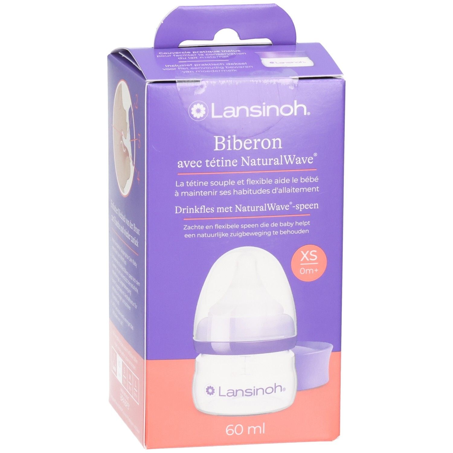 Biberon Lansinoh NaturalWave, 60ml, XS, 0m+.