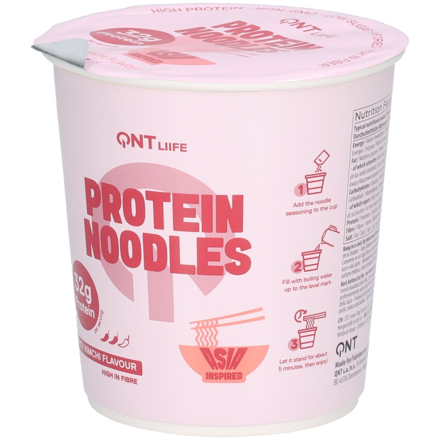 QNT Protein Noodles, saveur Kimchi épicée, étapes de préparation.