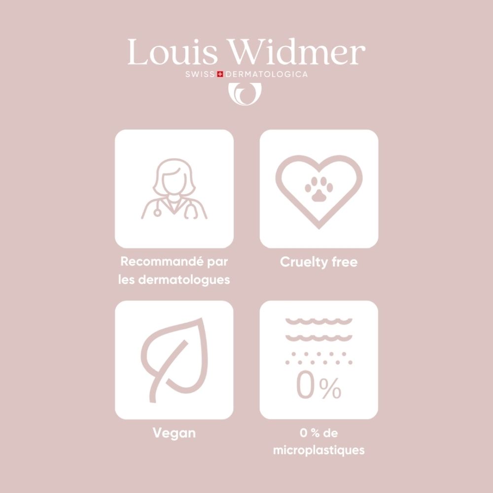 Louis Widmer : Recommandé par les dermatologues, cruelty-free, vegan, 0% microplastiques.
